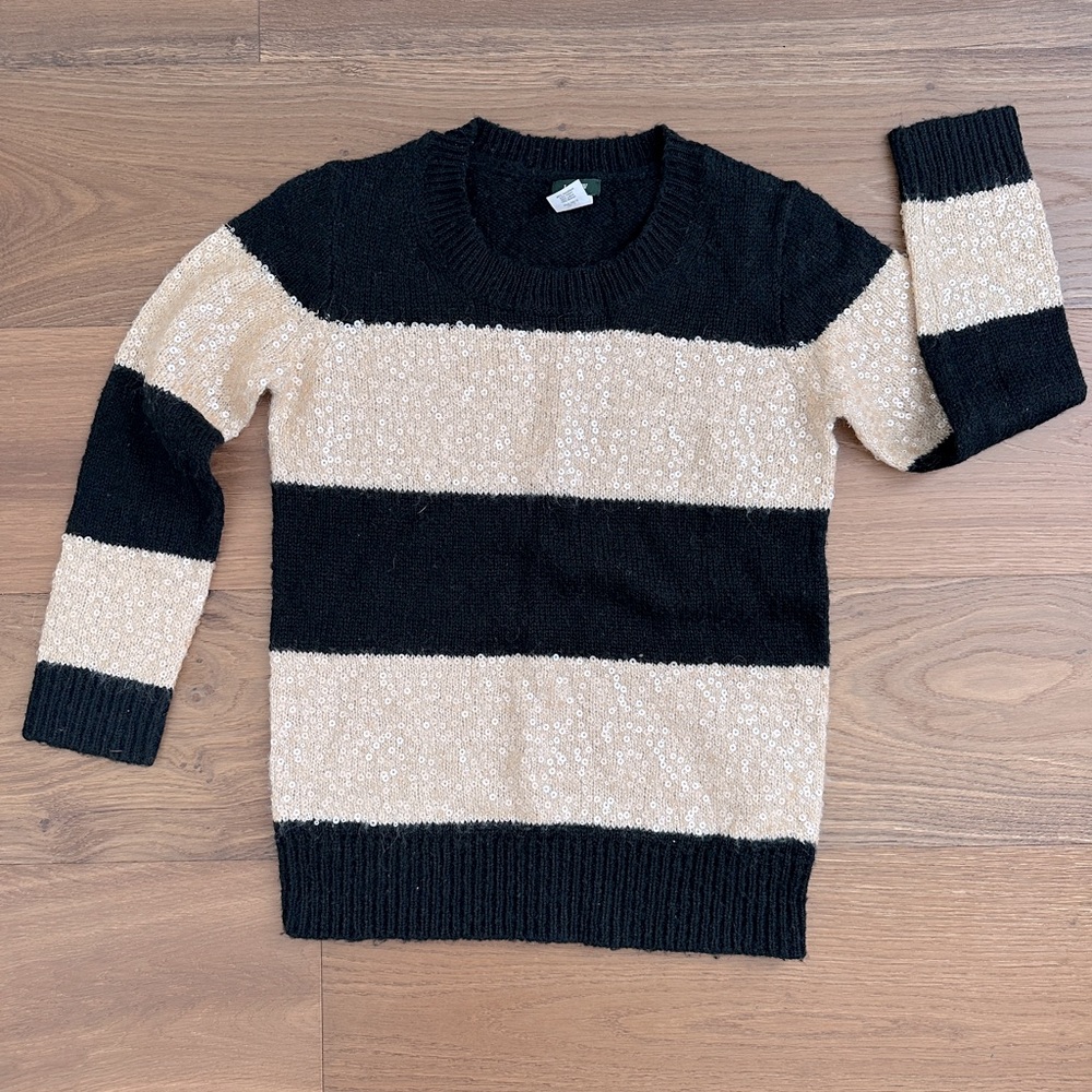 J.Crew Black & Champagne Sweater with Sequin Detail Size XS